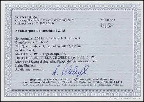 3198U Universität Bergakademie Freiberg NICHT GESTANZT O, Befund Schlegel e´frei