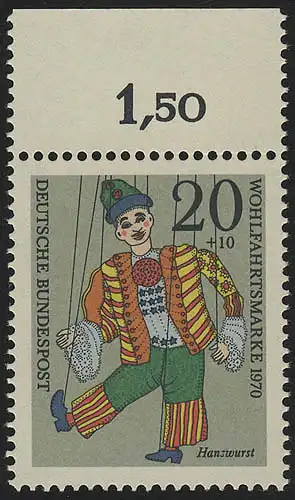 651 Wohlfahrt Marionetten 20+10 Pf Hanswurst ** Oberrand