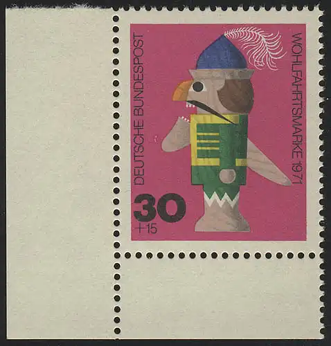 707 Wohlfahrt Altes Spielzeug 30+15 Pf Nußknacker ** Ecke u.l.