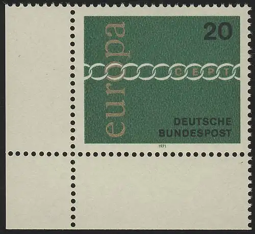 675 Europa 20 Pf Kette ** Ecke u.l.