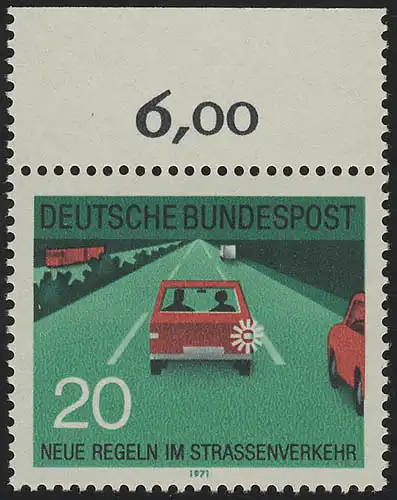 672 Straßenverkehr 20 Pf Fahrbahnwechsel ** Oberrand