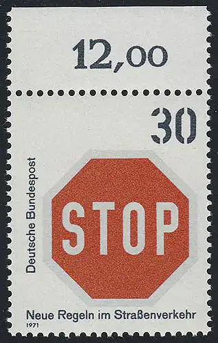 667 Straßenverkehr 30 Pf Halt STOP ** Oberrand