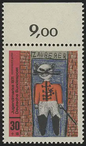 662 Jugend Kinderzeichnungen 30+15 Pf Kater ** Oberrand