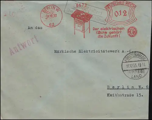 Landpost Jänickendorf über FÜRSTENWALDE (SPREE) LAND 11.12.1933 auf Brief