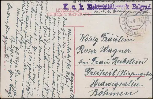 Carte postale de champ de Belgrade 18.12.1917 sur banque de crédit foncier appropriée AK