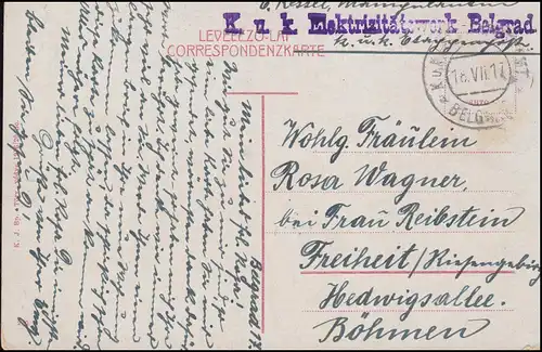 Feldpostkarte Feldpostamt Belgrad 18.12.1917 auf passender AK Bodenkreditbank