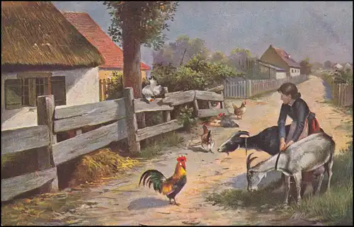 Post de chemin de fer CÖLN-FRANKFURT (MAIN) vers 1906, sur AK Village vie avec animaux