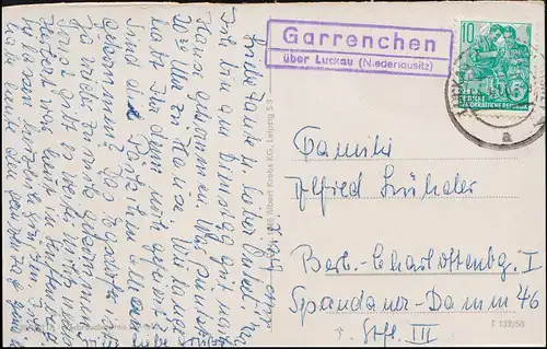 Landpost Garrenchen über LUCKAU NIEDERLAUSITZ 4.4.60 auf AK