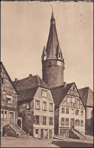 Landpost Kalau über MESERITZ 29.4.1935 auf AK Ottweiler mit dem alten Turm