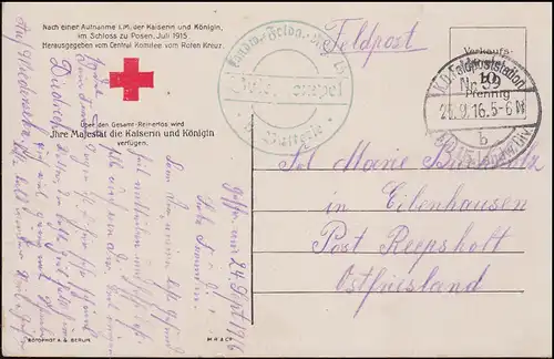 Poste de terrain B.S. Landwehr-Feldartillerie-Rgt. 15, 25.9.16, AK Dans le château de Poznan