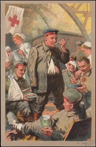 Patriotismus-AK Essensausgabe im Lazarett, FELDPOST 12.10.1917