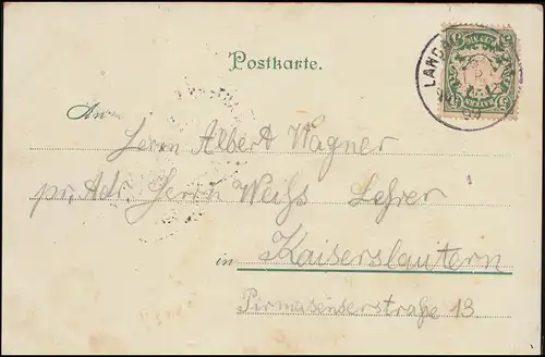 Caricature-AK Les deux tours du sommet, LANDAU 26.9.1899 selon Kaiserslautern