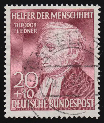 158I Theodor Fliedner 20+10 Pf, Walzendruck (kleines Markenbild, lilarot) O
