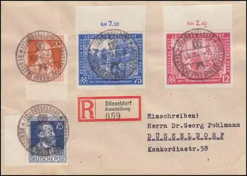 Gemeinschaft 963-964 Stephan + 965-966 Messe auf R-Brief SSt DÜSSELDORF 30.11.47