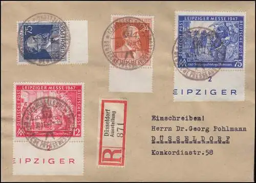 Gemeinschaft 963-964 Stephan + 965-966 Messe auf R-Brief SSt DÜSSELDORF 30.11.47