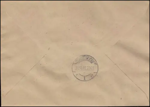 Gemeinschaft 963-964 Stephan + 965-966 Messe auf R-Brief SSt DÜSSELDORF 30.11.47