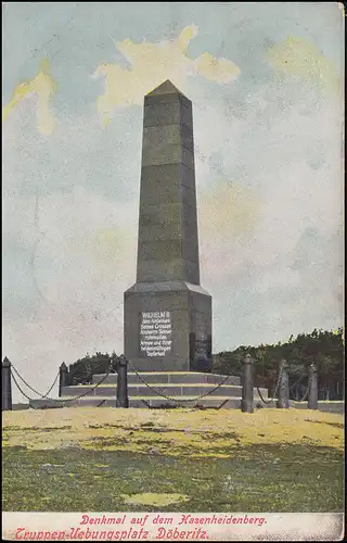 AK Denkmal auf dem Hasenheidenberg, DÖBERITZ ÜBUNGSPLATZ 29.7.1900