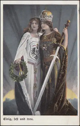 Feldpost BS Res. Inf.-Reg. 3. 7. Komp. 2.11.16, Patriotismus-AK Einig Fest Treu