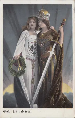 Feldpost BS Res. Inf.-Reg. 3. 7. Komp. 2.11.16, Patriotismus-AK Einig Fest Treu