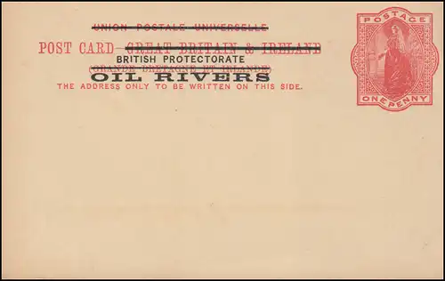 Großbritannien Postkarte P 26 mit Aufdruck BRITISH PROTECTORATE OIL RIVERS, **