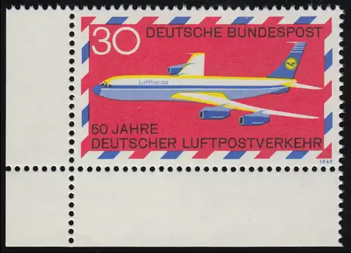 577 Luftpostverkehr 30 Pf Boeing ** Ecke u.l.