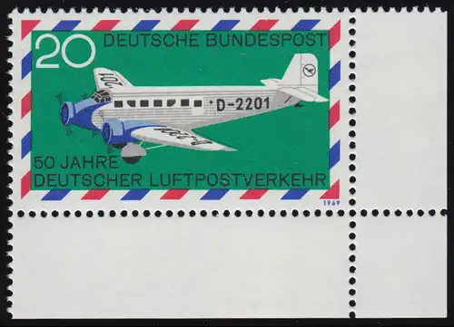 576 Luftpostverkehr 20 Pf Junkers ** Ecke u.r.