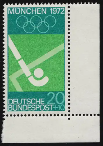 588 Olympische Sommerspiele 20+10 Pf Feldhockey ** Ecke u.r.