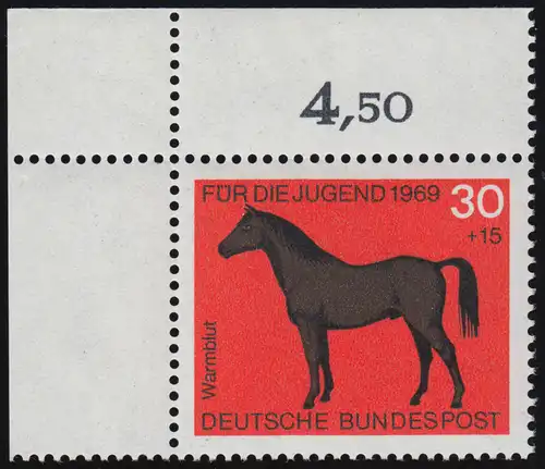 580 Jugend Pferde 30+15 Pf Warmblut ** Ecke o.l.