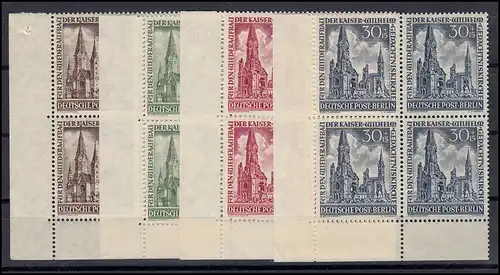 106-109 Gedächtniskirche 1953 - Eckrand-Viererblock unten links, ungefaltet, **