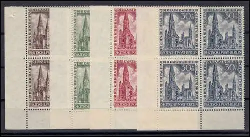 106-109 Gedächtniskirche 1953 - Eckrand-Viererblock unten links, ungefaltet, **