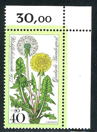 950 Wiesenblumen 40+20 Pf Löwenzahn ** Ecke o.r.