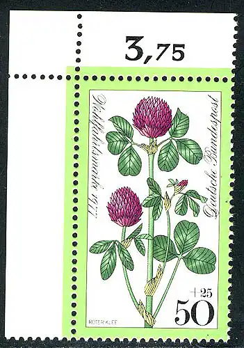 951 Wiesenblumen 50+25 Pf Roter Klee ** Ecke o.l.
