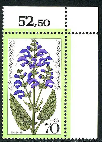 952 Fleurs prés 70+35 Pf Pässensalbei ** coin o.r.