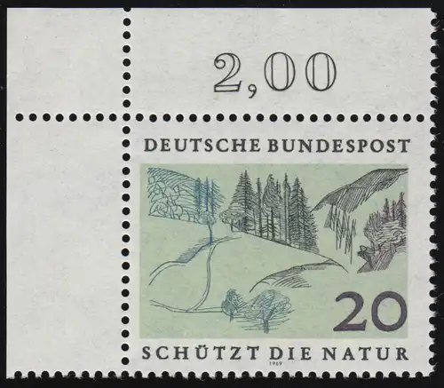 592 Naturschutzjahr 20 Pf Mittelgebirge ** Ecke o.l.