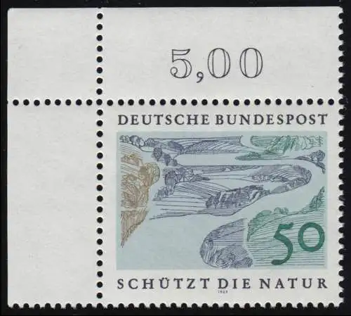 594 Naturschutzjahr 50 Pf Flusslandschaft ** Ecke o.l.