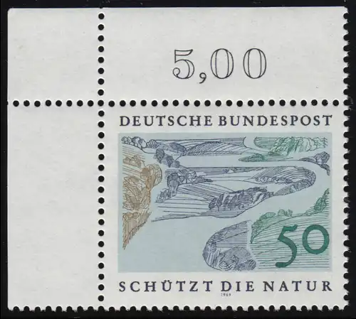 594 Naturschutzjahr 50 Pf Flusslandsdschaft ** Ecke o.l.