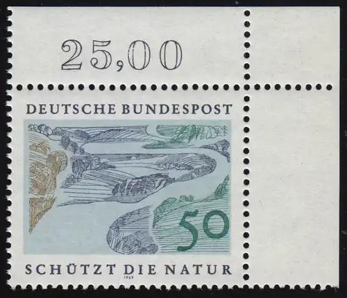 594 Naturschutzjahr 50 Pf Flusslandsdschaft ** Ecke o.r.