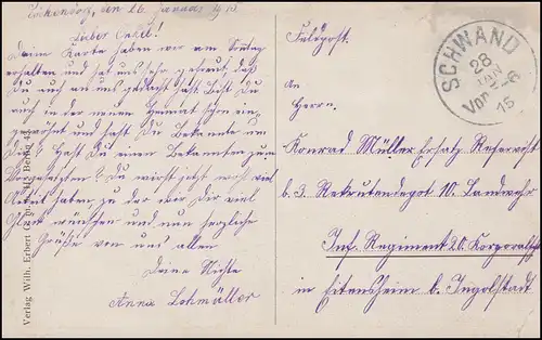 Kriegs-AK Gefecht bei Mülhausen 10.8.1914, SCHWAND 28.1.1915 als Feldpost