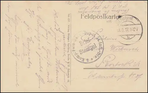 Poste de terrain B.S. 5. Compar. Depot de réserve de champ 54 Div Inf. 8.6.1917 sur AK Monthois