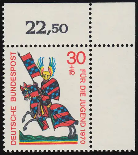 614 Jugend Minnesänger 30+15 Pf von Metz ** Ecke o.r.