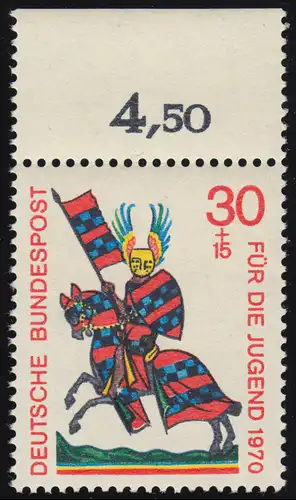 614 Jugend Minnesänger 30+15 Pf von Metz ** Oberrand