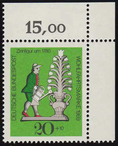 605 Wohlfahrt Zinnfiguren 20+10 Pf Gärtner ** Ecke o.r.