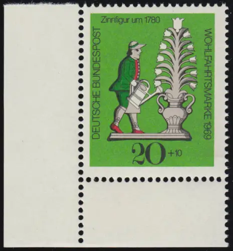 605 Wohlfahrt Zinnfiguren 20+10 Pf Gärtner ** Ecke u.l.