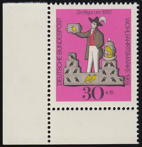 606 Wohlfahrt Zinnfiguren 30+15 Pf Vogelhändler ** Ecke u.l.