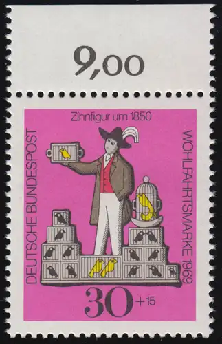 606 Wohlfahrt Zinnfiguren 30+15 Pf Vogelhändler ** Oberrand