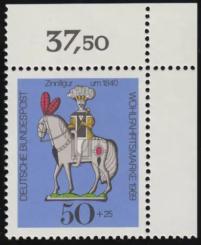 607 Wohlfahrt Zinnfiguren 50+25 Pf Reiter ** Ecke o.r.