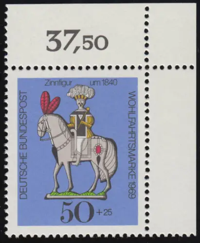 607 Wohlfahrt Zinnfiguren 50+25 Pf Reiter ** Ecke o.r.