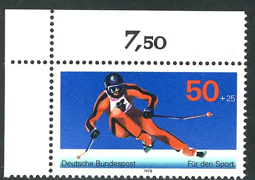 958 Sporthilfe 50+25 Pf Abfahrtslauf ** Ecke o.l.