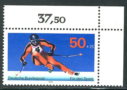 958 Sporthilfe 50+25 Pf Abfahrtslauf ** Ecke o.r.