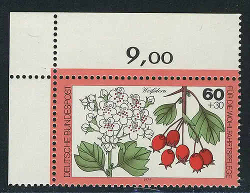 1026 arbres 60+30 Pf Épine blanche ** coin o.l.